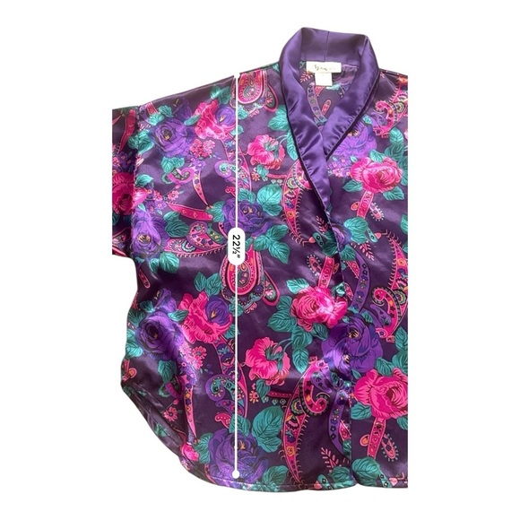 Jo Intimates casual purple floral pajama top Medium short sleeve button down - Picture 10 of 13